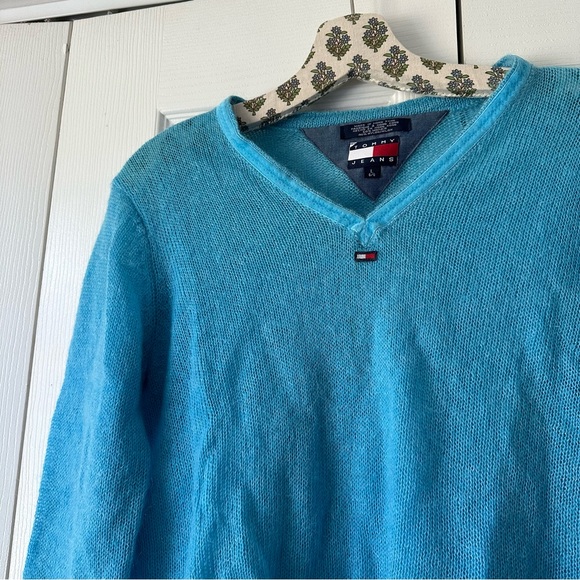 Vintage Tommy Hilfiger Blue Mohair Blend V-neck Sweater - Picture 2 of 5